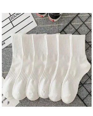 9 Pairs Of Men's Solid Colour Mid-Calf Socks (White)
