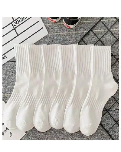 9 Pairs Of Men's Solid Colour Mid-Calf Socks (White)